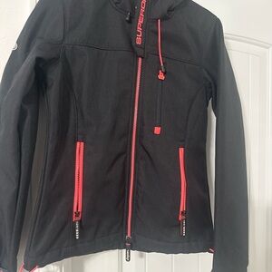 Superdry Women’s Softshell Windbreaker Jacket Black w/ Red Accents XS